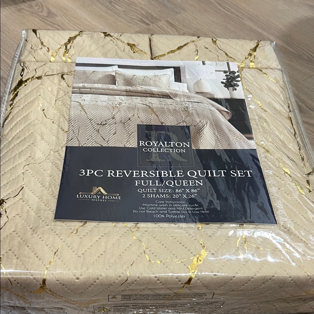 3PC Reversible Quilt Set - Beige